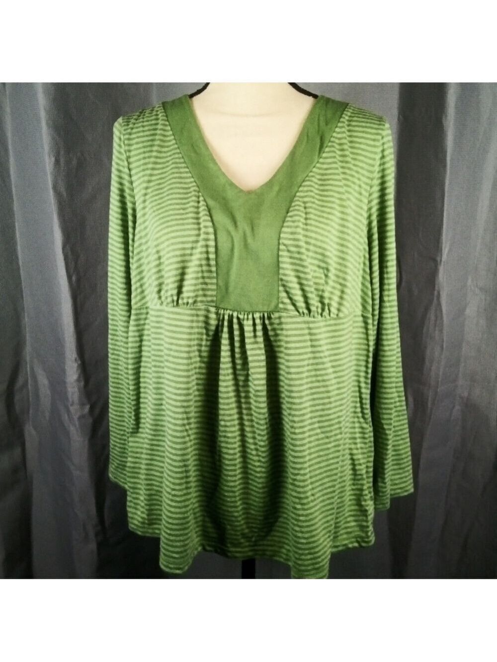 Faded Glory Green Striped Women's Top, 3/4 Length Sleeve, Size 1X